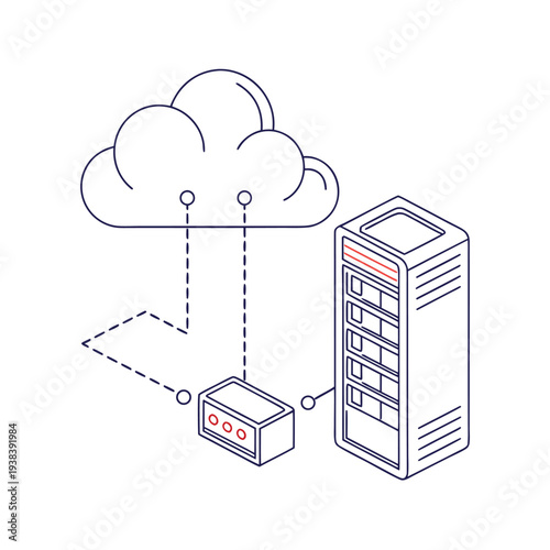 Vector illustration of cloud computing with server and storage