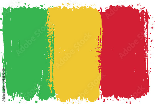 Flag of Mali. Created with Brush Strokes. Abstract Banner with Raw Artistic Texture