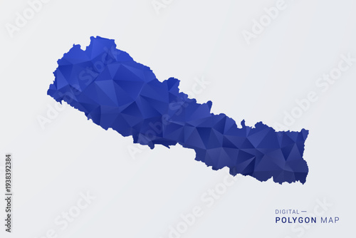 Nepal Map - Polygon Style Vector Illustration in Deep Blue Gradient, Low Poly Geometric Design, Clean Silhouette Isolated on White Background for Infographics.