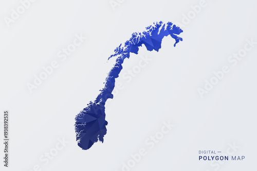 Norway Map - Polygon Style Vector Illustration in Deep Blue Gradient, Low Poly Geometric Design, Clean Silhouette Isolated on White Background for Infographics.