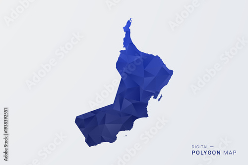 Oman Map - Polygon Style Vector Illustration in Deep Blue Gradient, Low Poly Geometric Design, Clean Silhouette Isolated on White Background for Infographics.