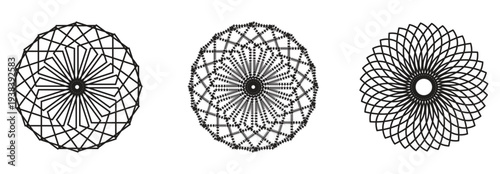 Geometric mandala patterns black and white line art vector illustration minimalist design