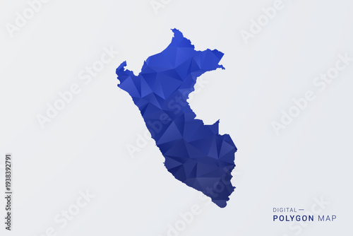 Peru Map - Polygon Style Vector Illustration in Deep Blue Gradient, Low Poly Geometric Design, Clean Silhouette Isolated on White Background for Infographics.