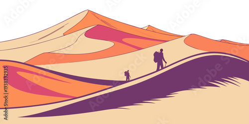 A vast desert landscape with rolling sand dunes under a clear blue sky Vector