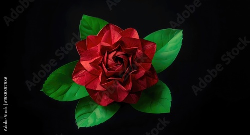 A rich red origami flower w...