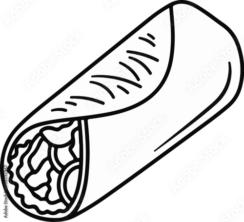Simple black and white line drawing of a wrapped burrito
