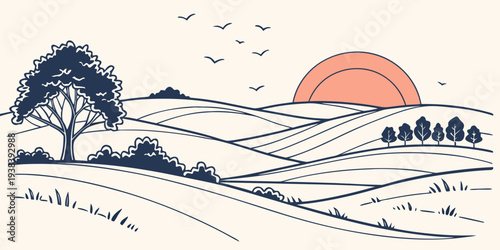 A serene beach scene with a sunset and gentle waves Vector