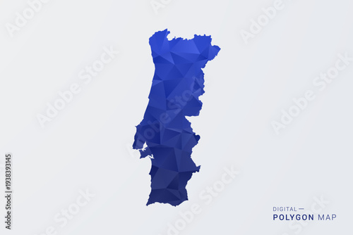 Portugal Map - Polygon Style Vector Illustration in Deep Blue Gradient, Low Poly Geometric Design, Clean Silhouette Isolated on White Background for Infographics.