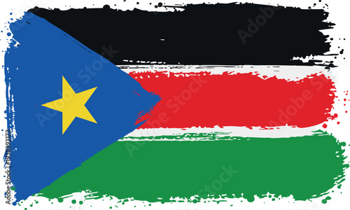 Flag of South Sudan. Created with Brush Strokes. Abstract Banner with Raw Artistic Texture