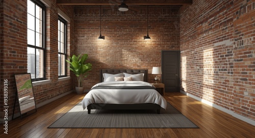 Bright loft bedroom featuri...