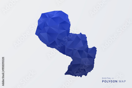 Paraguay Map - Polygon Style Vector Illustration in Deep Blue Gradient, Low Poly Geometric Design, Clean Silhouette Isolated on White Background for Infographics.
