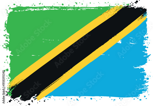 Flag of Tanzania. Created with Brush Strokes. Abstract Banner with Raw Artistic Texture