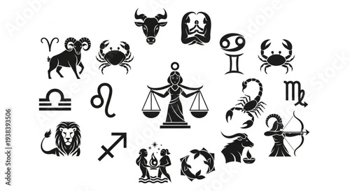 Zodiac Signs - A Celestial Collection of Astrological Symbols.