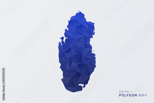 Qatar Map - Polygon Style Vector Illustration in Deep Blue Gradient, Low Poly Geometric Design, Clean Silhouette Isolated on White Background for Infographics.