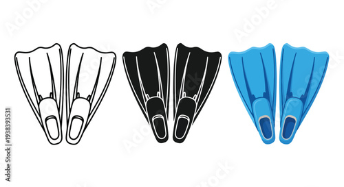 Diving Fins Icons Set - Clipart, logo template - Vector icon set - Glyph and solid icon set - Icon vector - Flat Design Icon - line icon set - Silhouette icon - Logo vector