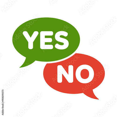 Green and red speech bubbles with yes and no text