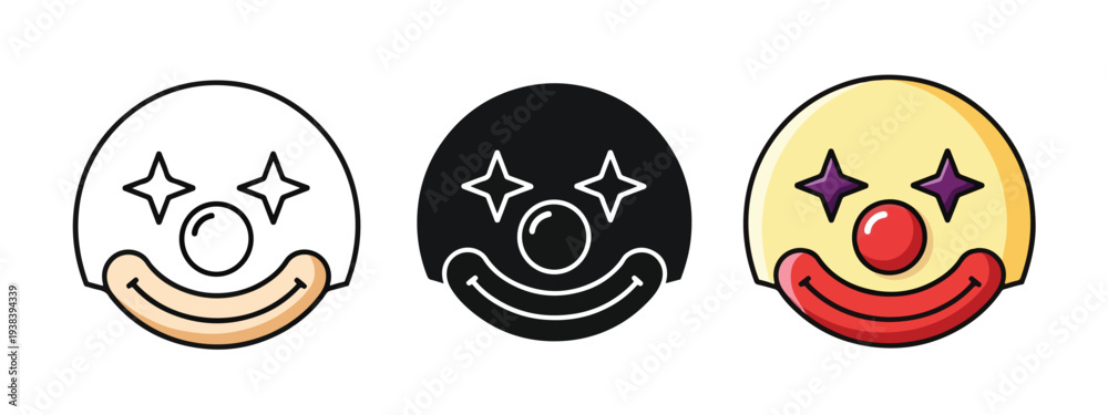 Fototapeta premium Clown face icons set vector emotions - SVG and PNG icons - Vector Icons and Stickers - PNG, SVG, EPS - Glyph and solid icon set - Icon vector - Icon Silhouette - Clipart