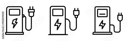 EV Charging Station Icon Set – Outline and Minimal Electric Vehicle, Energy, and Charging Symbols