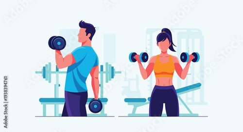 Man and Woman Lifting Dumbbells in Gym