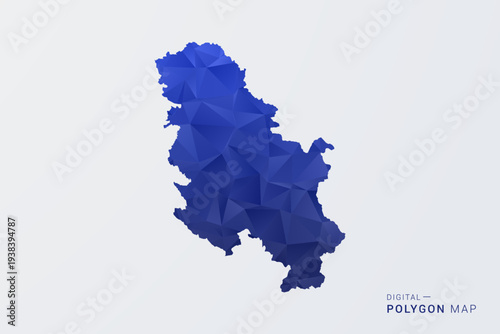 Serbia Map - Polygon Style Vector Illustration in Deep Blue Gradient, Low Poly Geometric Design, Clean Silhouette Isolated on White Background for Infographics.