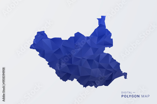 South Sudan Map - Polygon Style Vector Illustration in Deep Blue Gradient, Low Poly Geometric Design, Clean Silhouette Isolated on White Background for Infographics.