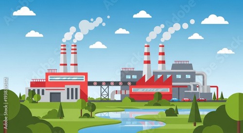 Industrial Plant Emitting Smoke into the Atmosphere Illustration.