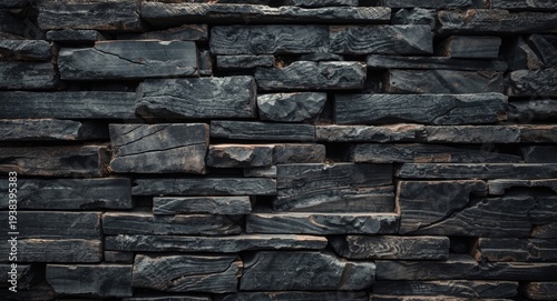 Dark wood block arranged wa...