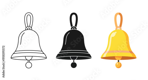 Bell Icon Set: Outline, Solid, Color - Clipart, logo template - Vector icon set - Glyph and solid icon set - Icon vector - Flat Design Icon - line icon set - Silhouette icon - Logo vector
