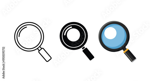 Magnifying Glass Icons Set Search - Clipart, logo template - Vector icon set - Glyph and solid icon set - Icon vector - Flat Design Icon - line icon set - Silhouette icon - Logo vector