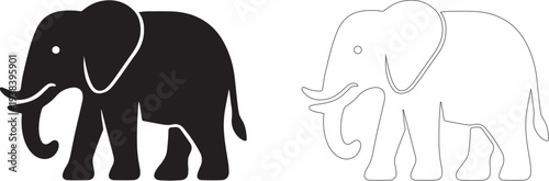Elegant elephant silhouettes in black and gray for design