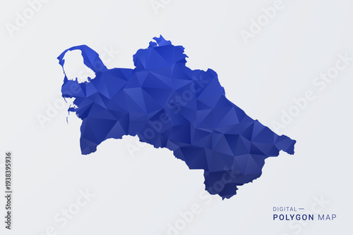 Turkmenistan Map - Polygon Style Vector Illustration in Deep Blue Gradient, Low Poly Geometric Design, Clean Silhouette Isolated on White Background for Infographics.