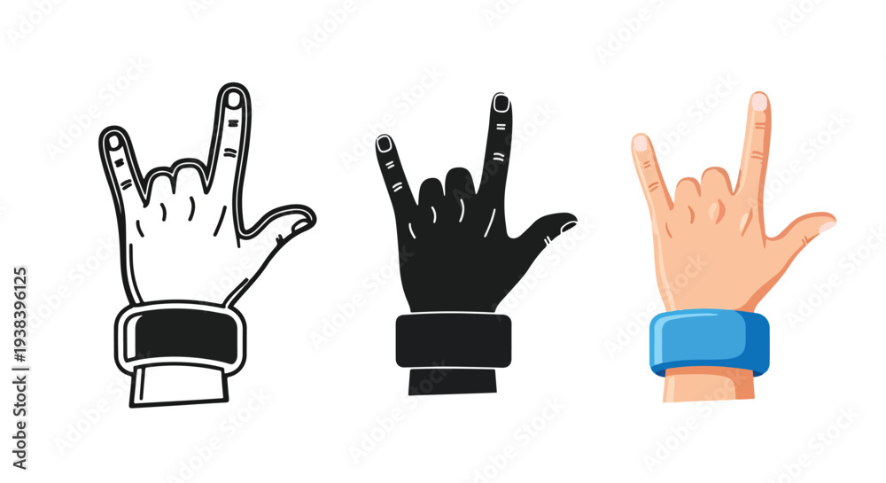 Fototapeta premium Rock Hand Gesture Icons Set - Clipart, logo template - Vector icon set - Glyph and solid icon set - Icon vector - Flat Design Icon - line icon set - Silhouette icon - Logo vector