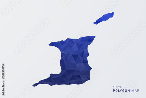 Trinidad and Tobago Map - Polygon Style Vector Illustration in Deep Blue Gradient, Low Poly Geometric Design, Clean Silhouette Isolated on White Background for Infographics.