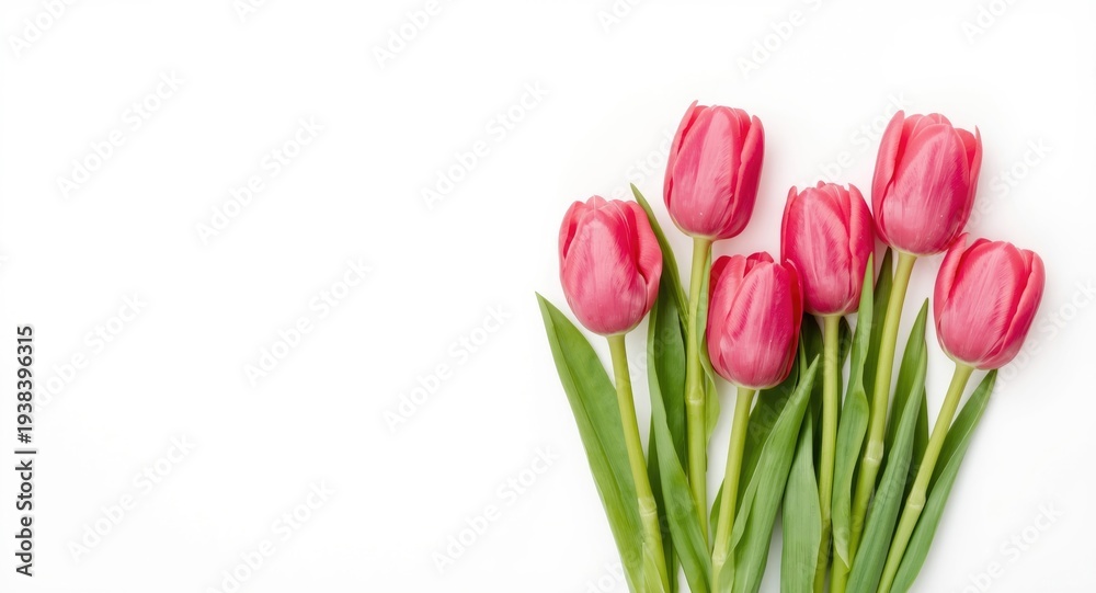 Naklejka premium Bright pink tulip grouping displayed on a crisp white minimal background