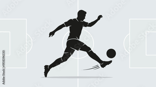 Minimalist silhouette illustration of a soccer player kicking a ball