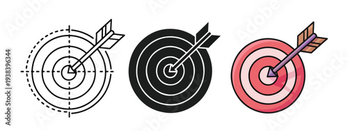 Target icons set with arrows bullseye vector - SVG and PNG icons - Vector Icons and Stickers - PNG, SVG, EPS - Glyph and solid icon set - Icon vector - Icon Silhouette - Clipart