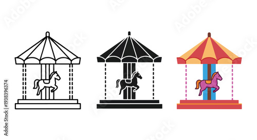 Colorful carousel horses vector icon set - SVG and PNG icons - Vector Icons and Stickers - PNG, SVG, EPS - Glyph and solid icon set - Icon vector - Icon Silhouette - Clipart