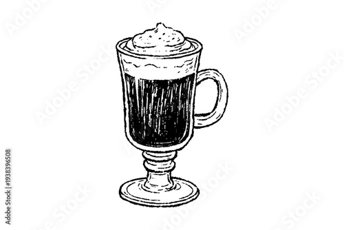 Irish Coffee Mug With Cream Topping Hand Drawn Sketch Illustration Design