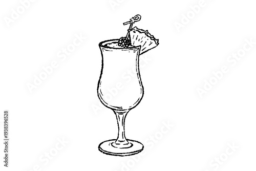 Tropical Pina Colada Or Hurricane Cocktail Glass Sketch Illustration Design