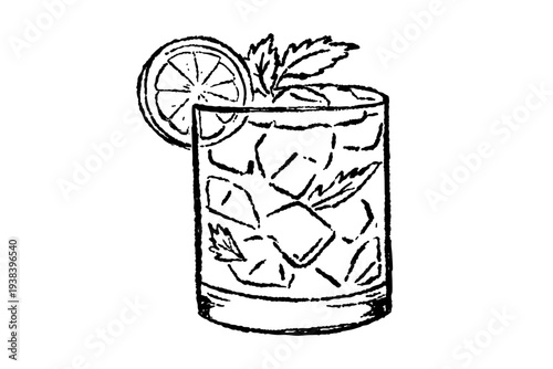 Mint Julep Or Gin Smash Cocktail With Ice Sketch Illustration Design
