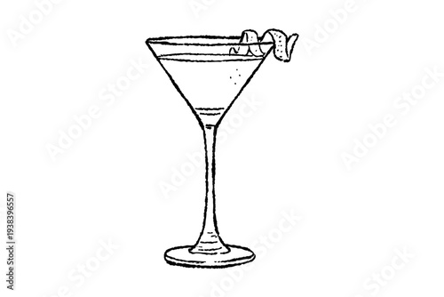 Cosmopolitan Or Gimlet Cocktail With Lime Twist Sketch Illustration Design