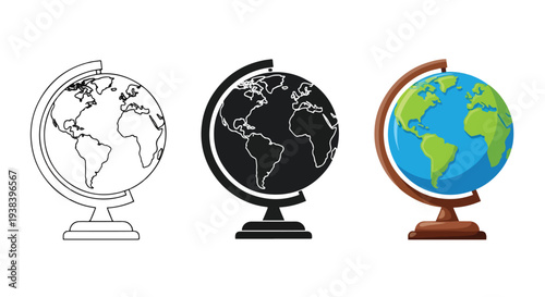 Globe Icons Set - Outline, Solid, Color - Clipart, logo template - Vector icon set - Glyph and solid icon set - Icon vector - Flat Design Icon - line icon set - Silhouette icon - Logo vector