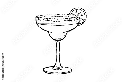 Classic Margarita Glass With Salt Rim And Lime Sketch Illustration Design