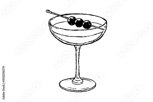 Manhattan Or Daiquiri Coupe Glass Cocktail Sketch Illustration Design