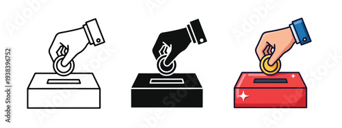 Hand dropping coins in donation boxes vector icon set - SVG and PNG icons - Vector Icons and Stickers - PNG, SVG, EPS - Glyph and solid icon set - Icon vector - Icon Silhouette - Clipart