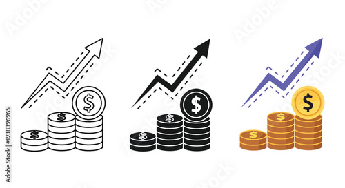 Growth finance icons set rising profits vector illustration - SVG and PNG icons - Vector Icons and Stickers - PNG, SVG, EPS - Glyph and solid icon set - Icon vector - Icon Silhouette - Clipart