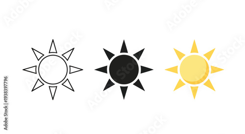 Sun Icons Set - Clipart, logo template - Vector icon set - Glyph and solid icon set - Icon vector - Flat Design Icon - line icon set - Silhouette icon - Logo vector