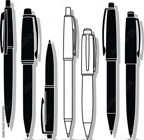 Pen Icon Set Featuring Various Types of Writing Instruments for Office, Business, and Education Designs