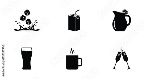 Beverage icons set vector illustration, flat design drink symbols