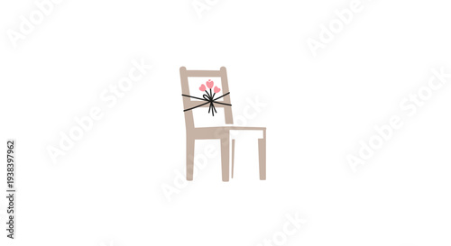 White Chair with Black and Red Bow.